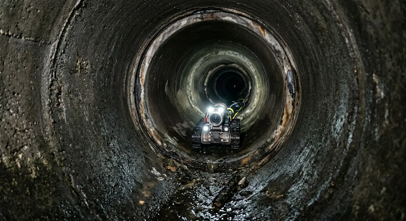 Robotic sewer camera inspecting pipe interior for Sewer Line Cleaning in Hernando